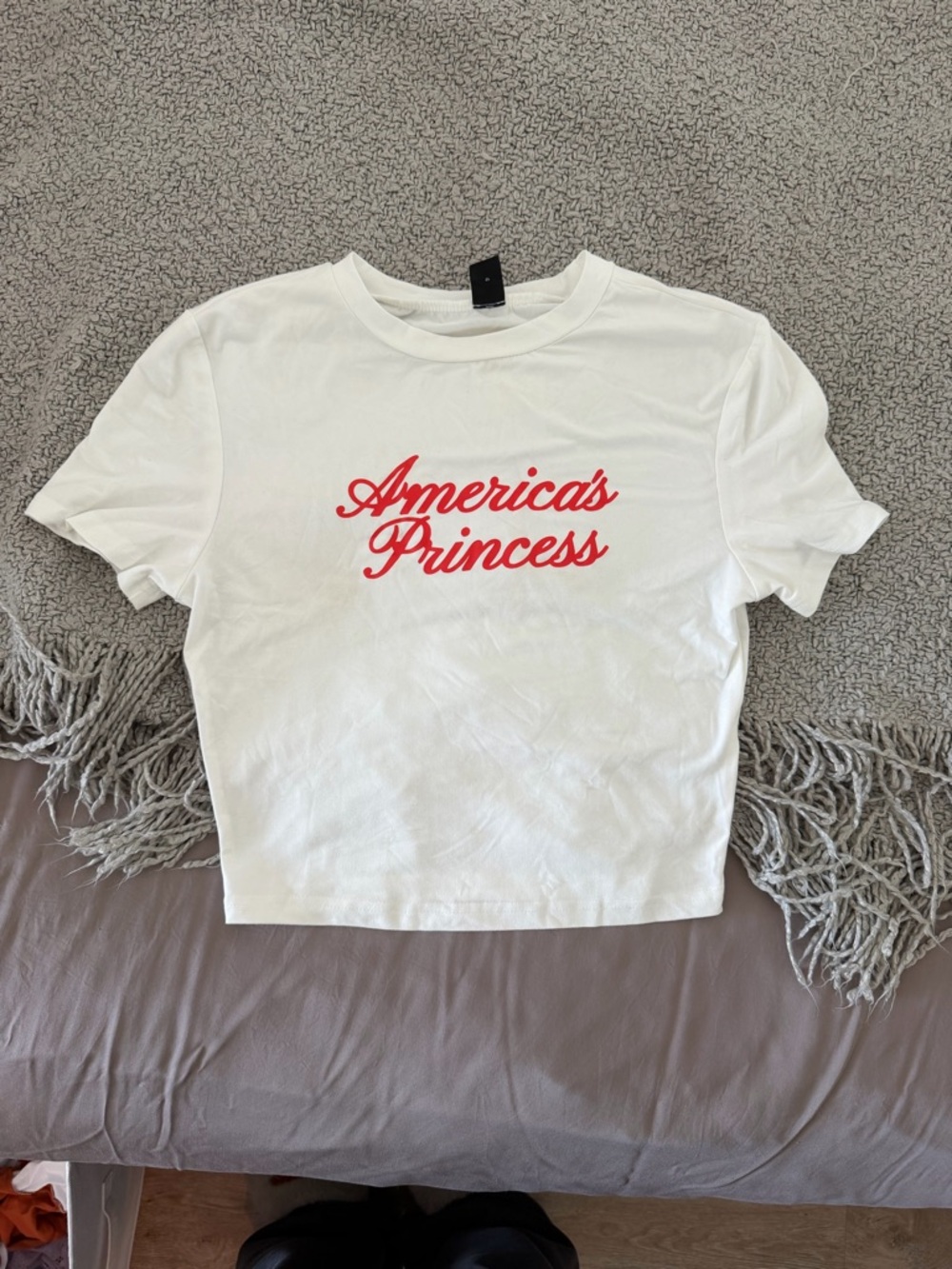 SHEIN White Crop Top with Red "America's Princess" Script